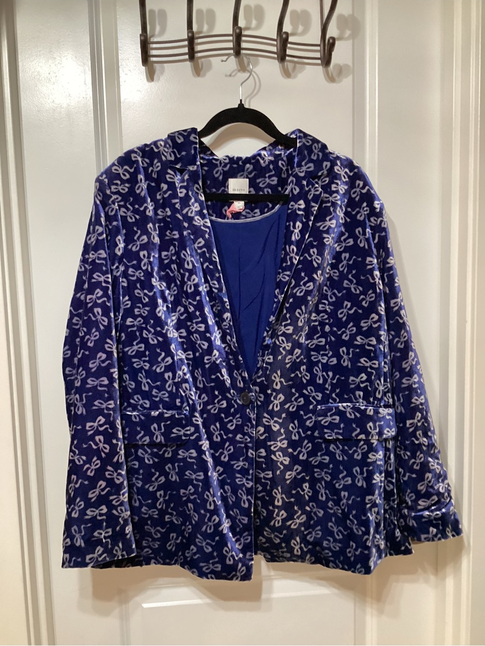 Maeve Royal Blue Velvet Blazer with Light Print